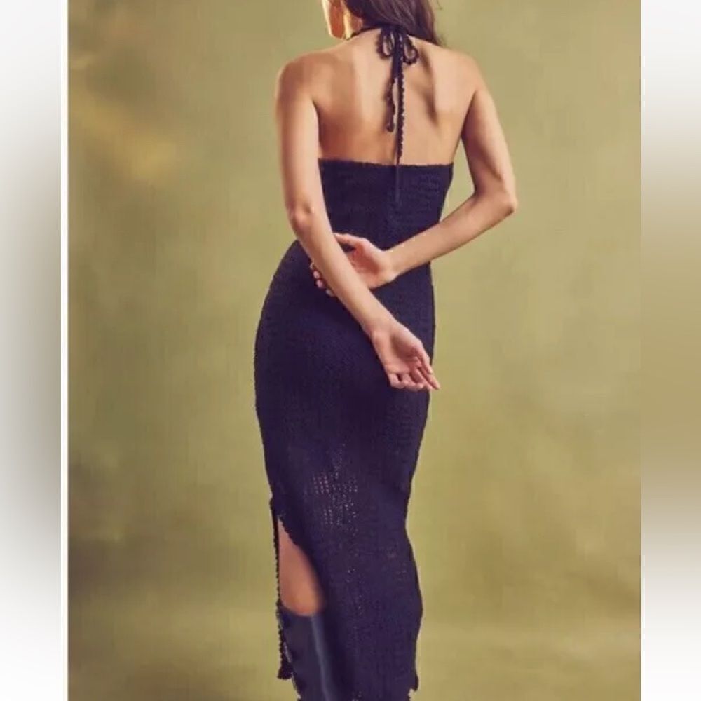 Free People Dahlia Midi Black Dress Backless Crochet Halter Size XS - Picture 5 of 12